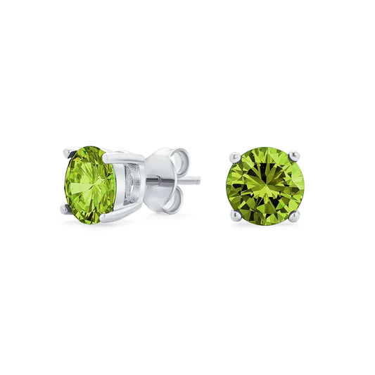 Ohrstecker aus 925 Sterling Silber mit Runden Peridot Zirkonia